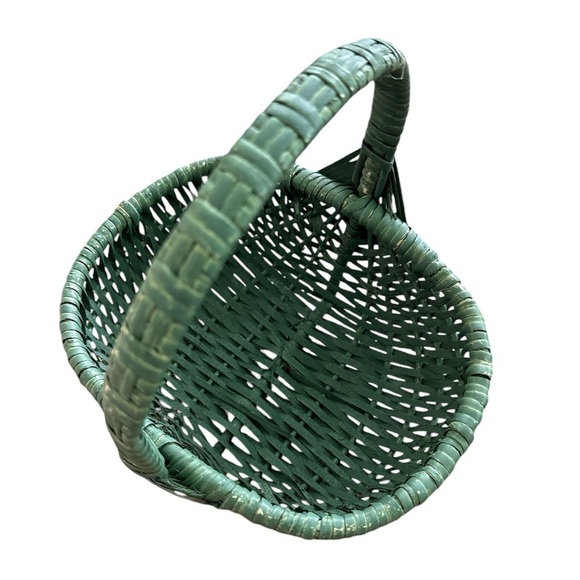 Valorie Stockwell Folk Art Applique Green Red Tartan Christmas Wicker Basket NWT - Picture 5 of 10